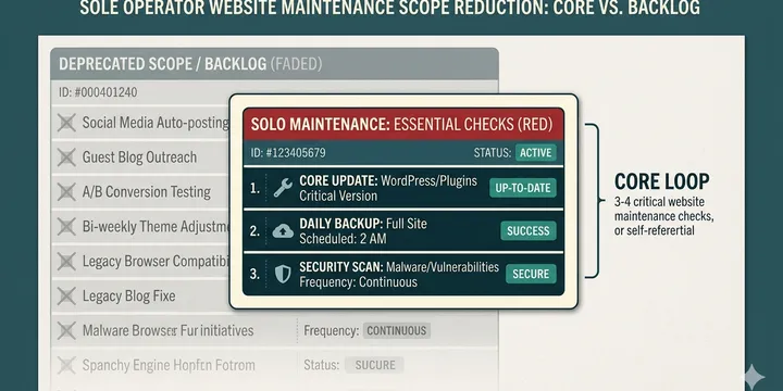 Editorial hero image for the core concept of this post. How to reduce maintenance scope for a solo website