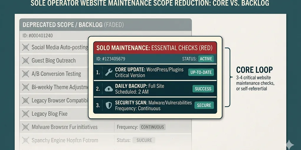 Editorial hero image for the core concept of this post. How to reduce maintenance scope for a solo website